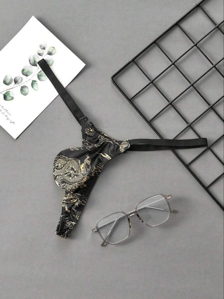 MAD-MEN New Fashion Dragon Print Thong Underwear